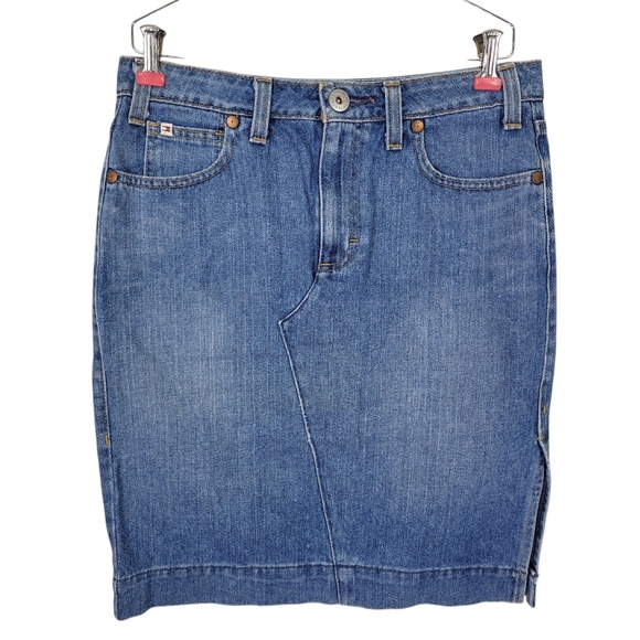 Tommy Hilfiger Denim Skirt Women Size 6 Front Zip Belt Loops Side Slit Cotton - Picture 8 of 8